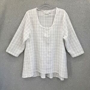 Habitat White Black Plaid Textured‎ Tunic Top Size XL 3/4 Sleeve Lightweight
